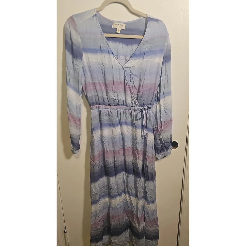 Cloth & Stone X Anthropologie S Long Maxi Dress 100% Rayon Pastel Stripes Boho
